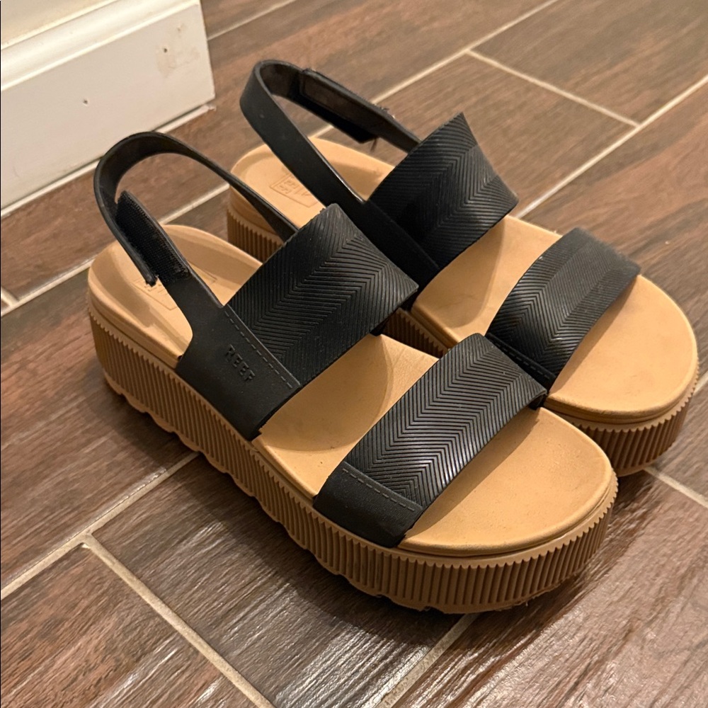 Reef Black and Tan Platform Sandals